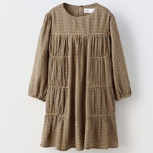 Zara Girls Classic Brown Checkered Kids Dress